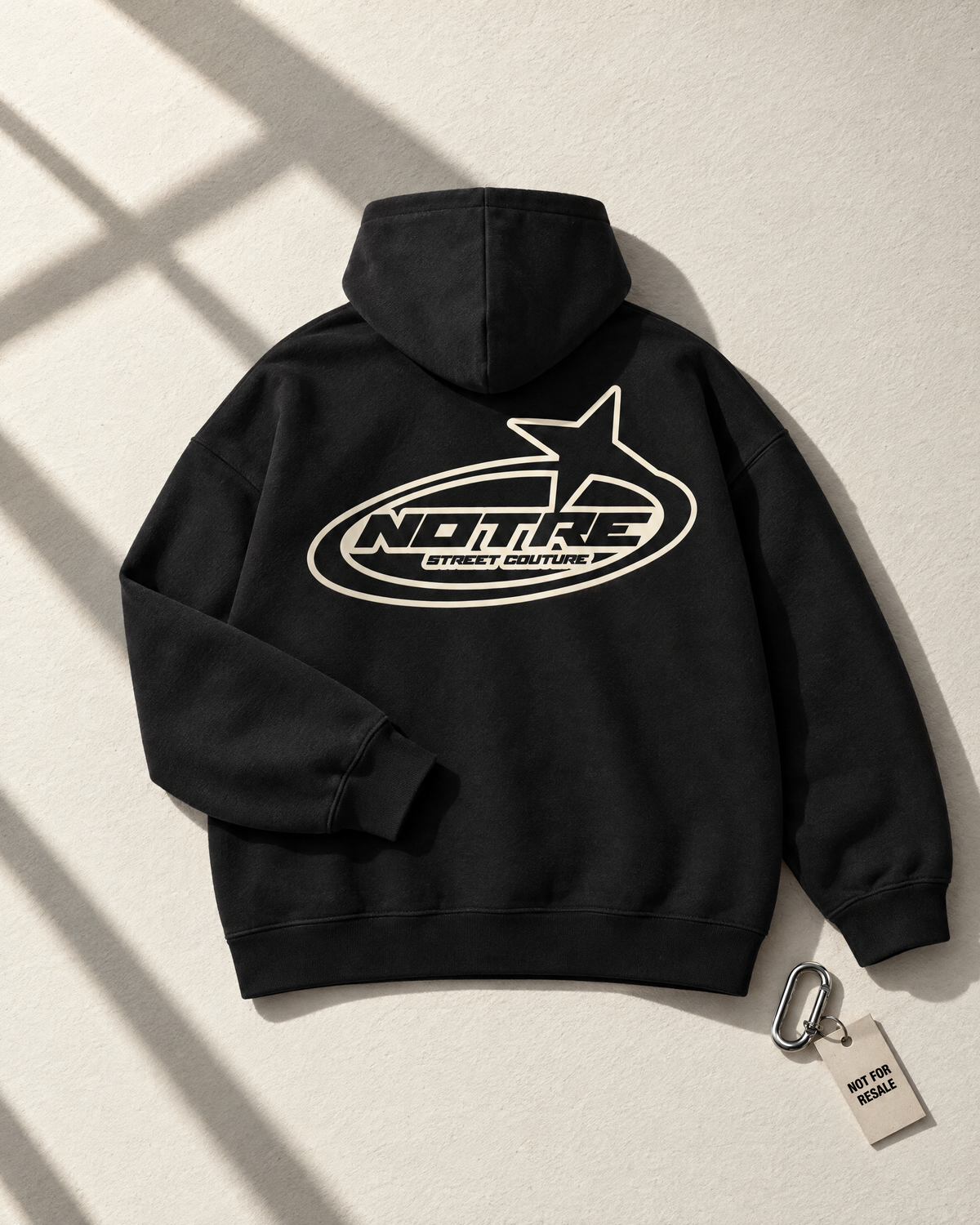 Felpa Notre Interstellar nera stesa, retro con stampa Notre Street Couture