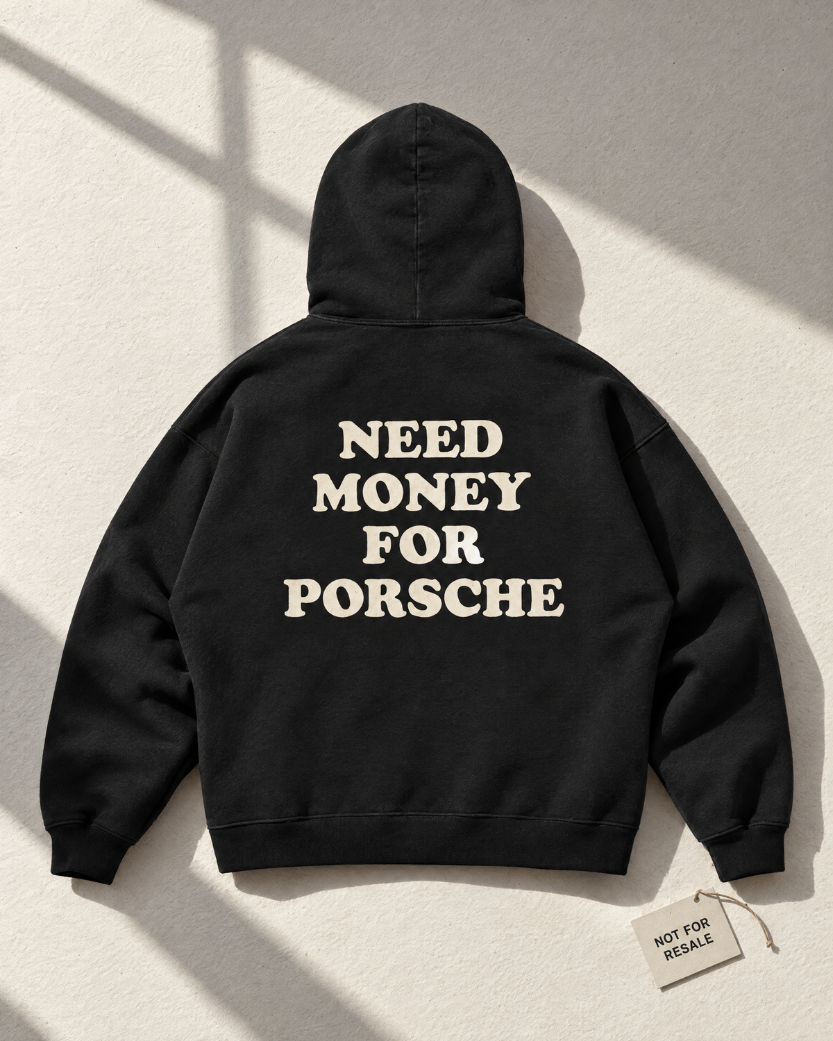 Felpa Need Money nera stesa, retro con scritta Need Money for Porsche