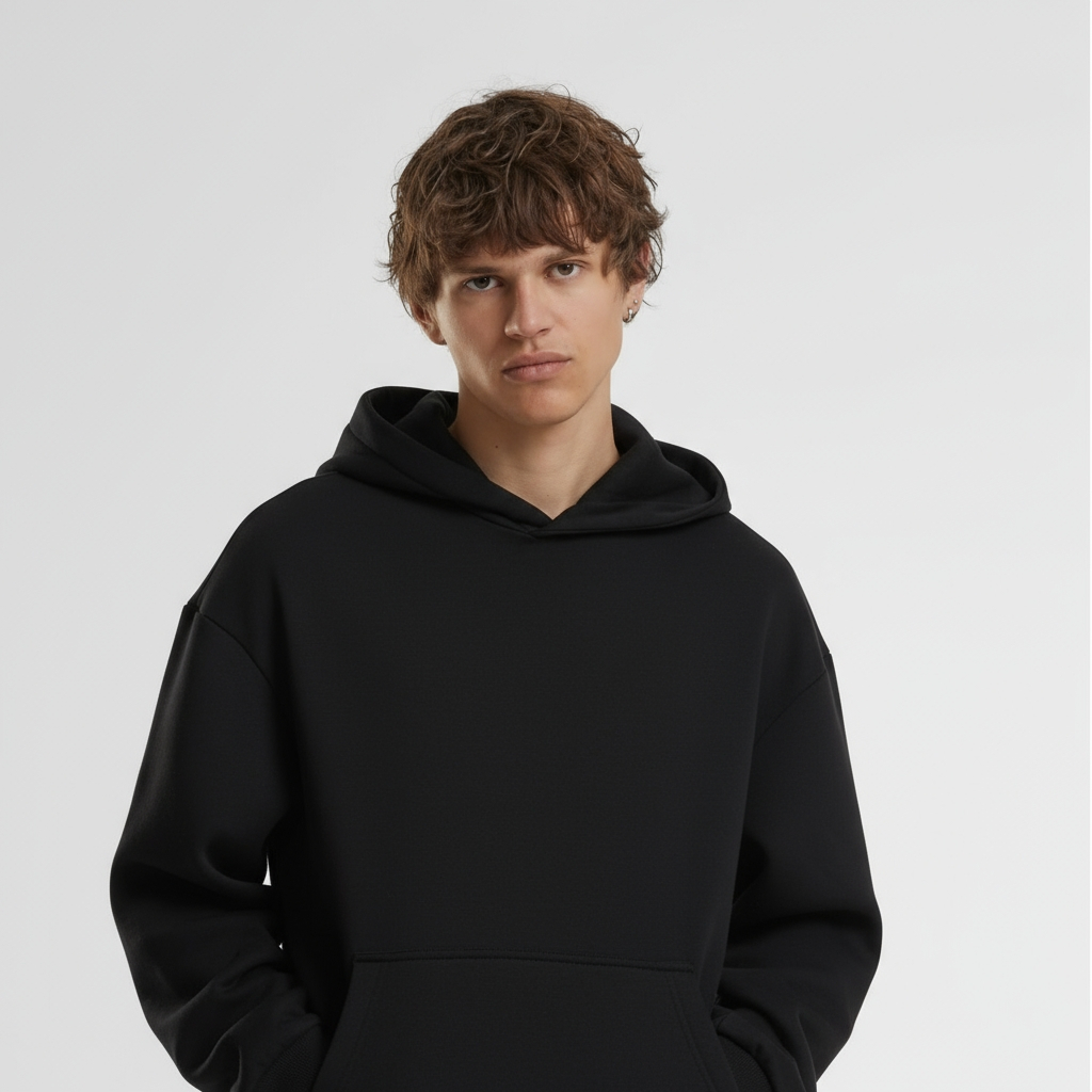 Felpa Hoodie ESSENTIAL 330grsm 100% cotone BLACK